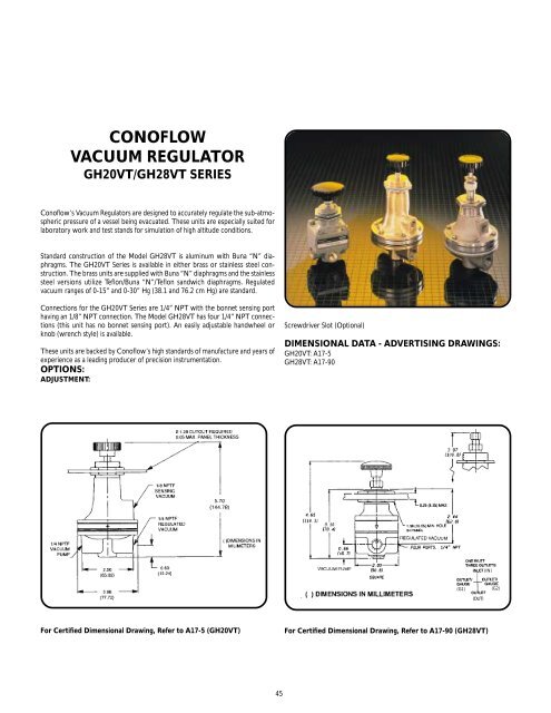 CONOFLOW VACUUM REGULATOR sub-atmospheric diaphragms construction connections