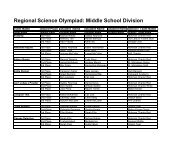 Regional Science Olympiad Middle School Division