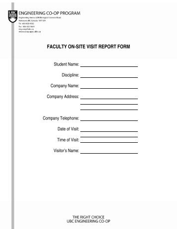 FACULTY ON-SITE VISIT REPORT FORM