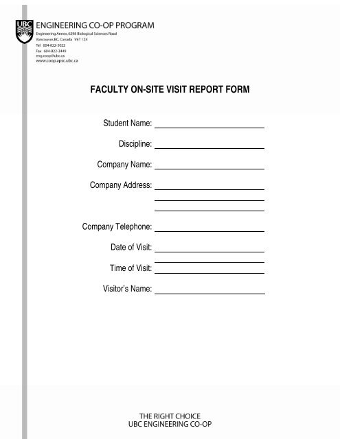 FACULTY ON-SITE VISIT REPORT FORM