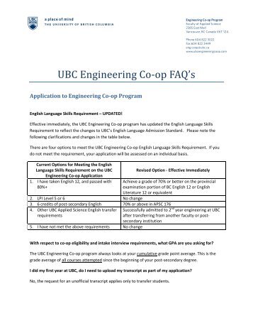 UBC Engineering Co‐op FAQ’s