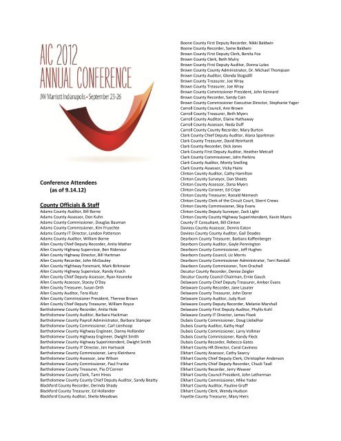 Conference Attendees (as of 9.14.12) County Officials & Staff