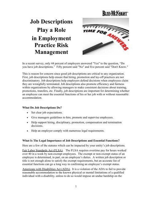 Job Descriptions Play a Role in Employment Practice Risk Management