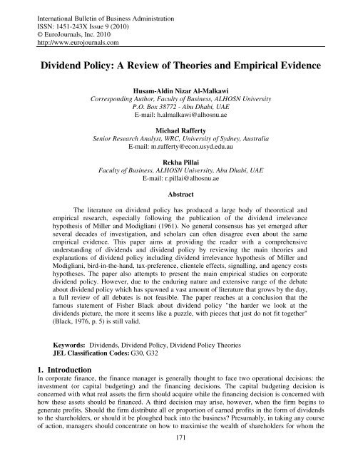 A Review of Theories and Empirical Evidence - EuroJournals