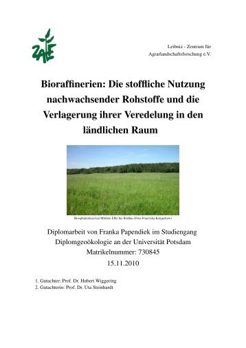 Bioraffinerien: Die stoffliche Nutzung nachwachsender Rohstoffe - Zalf