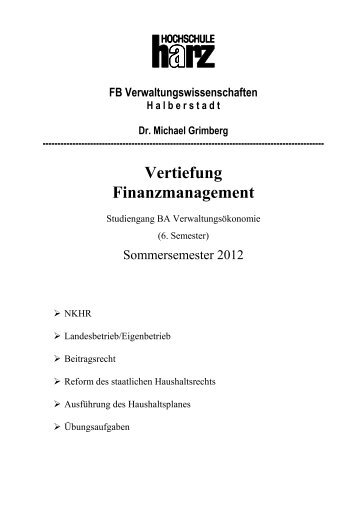 Vertiefung Finanzmanagement - Dr. Michael Grimberg