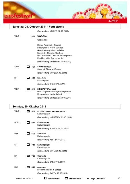 Programmwoche 44/2011 - Das Programm der ARD