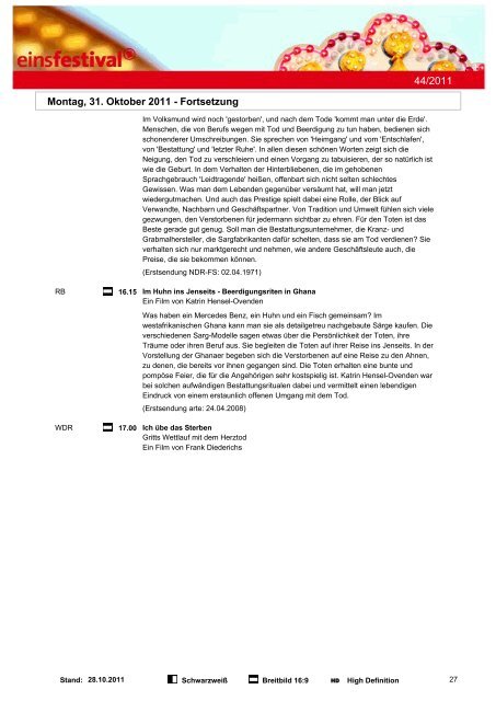 Programmwoche 44/2011 - Das Programm der ARD