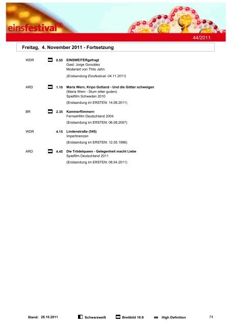 Programmwoche 44/2011 - Das Programm der ARD