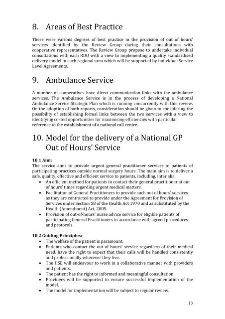 National Review of GP Out of Hours Service - Health Service ...
