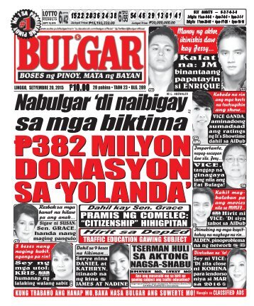 September 20, 2015 BULGAR: BOSES NG MASA, MATA NG BAYAN