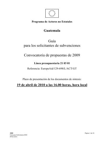 para los solicitantes de subvenciones Convocatoria de propuestas de 2009