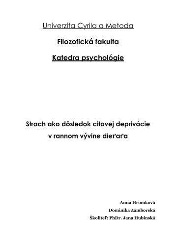 Univerzita Cyrila a Metoda Filozofická fakulta Katedra psychológie