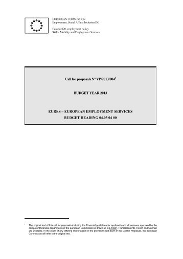 Call for proposals NÂ° VP/2013/004 BUDGET YEAR 2013 EURES ...