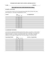 National Honor Society application form.