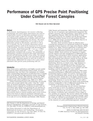 Performance of GPS Precise Point Positioning Under Conifer ... - asprs