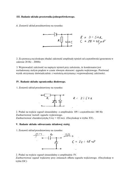 Badanie układów filtrów RC oraz układów diodowych