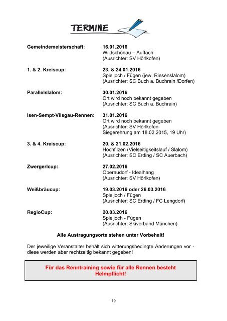 Ski Programmheft Hörlkofener SV 15-16