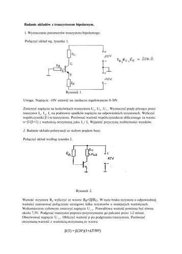 Badanie układów z tranzystorem bipolarnym. 1. Wyznaczanie ...