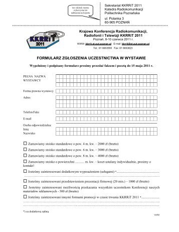 formularza zgłoszeniowego - KKRRiT 2011 - Poznań