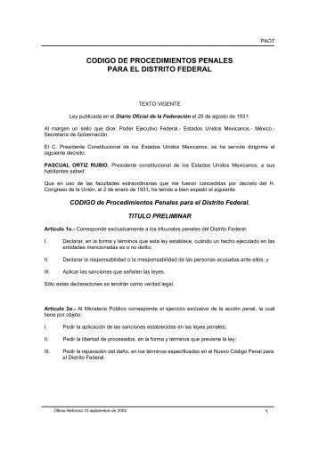 CODIGO DE PROCEDIMIENTOS PENALES PARA EL DISTRITO FEDERAL