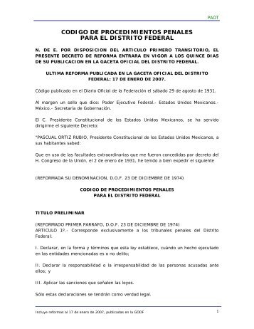 CODIGO DE PROCEDIMIENTOS PENALES PARA EL DISTRITO FEDERAL