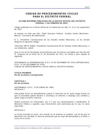 CODIGO DE PROCEDIMIENTOS CIVILES PARA EL DISTRITO FEDERAL