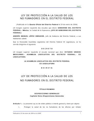Ley de ProtecciÃ³n a la Salud de los No fumadores en el Distrito