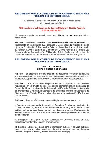 Reglamento para el Control del Estacionamiento en las VÃ­as ... - PAOT