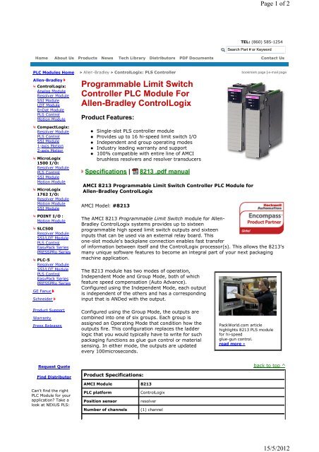 Programmable Limit Switch Controller PLC Module For Allen-Bradley ControlLogix