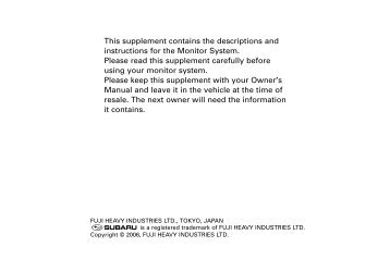 2011 Tribeca Monitor System - Subaru Technical Information System