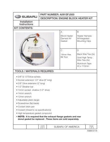 A091SFJ000 DESCRIPTION: ENGINE BLOCK HEATER KIT ...