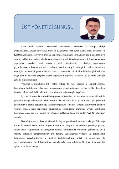 ÜST YÖNETİCİ SUNUŞU