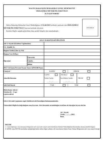 04-sÃ¶zleÅmeli mÃ¼tercim tercÃ¼man iÅ talep formu - Maliye BakanlÄ±ÄÄ±