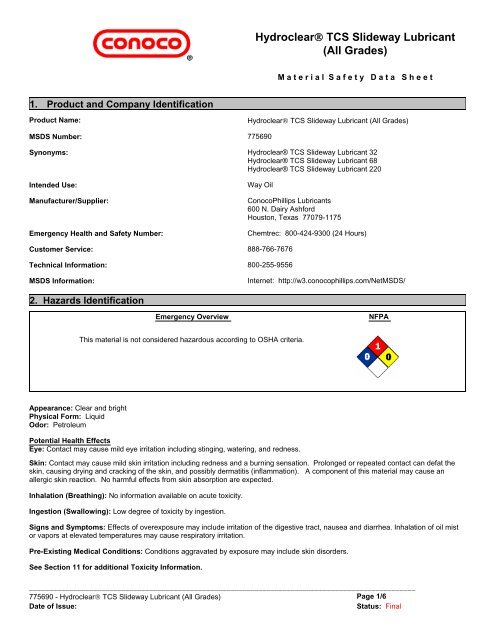 Hydroclear Tcs Slideway Lubricant All Grades