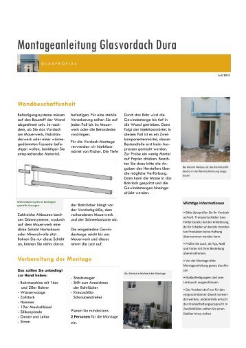 Montageanleitung Glasvordach Dura - Glasprofi24