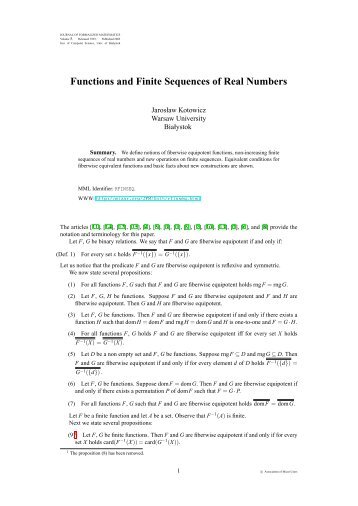 Functions and Finite Sequences of Real Numbers
