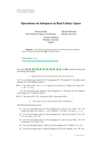 Operations on Subspaces in Real Unitary Space