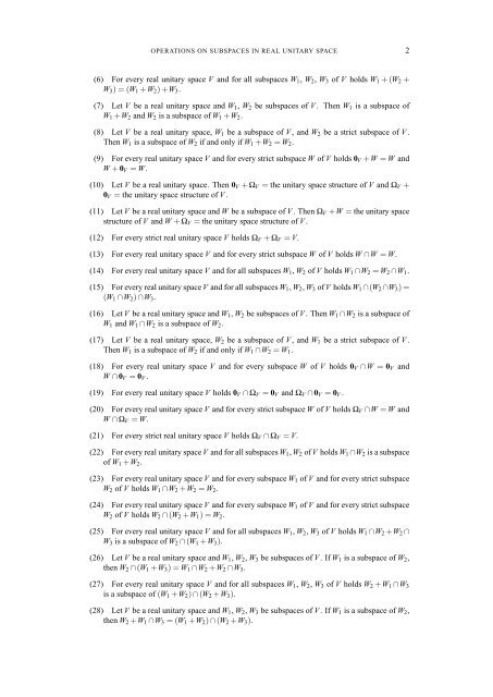 Operations on Subspaces in Real Unitary Space