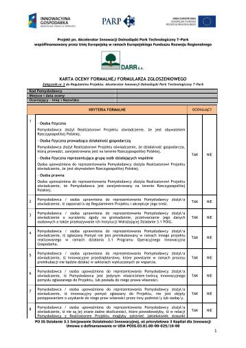 1 KARTA OCENY FORMALNEJ FORMULARZA ZGŁOSZENIOWEGO