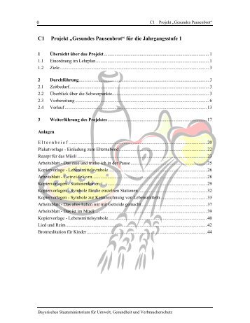 C1 Projekt „Gesundes Pausenbrot“ für die Jahrgangsstufe 1 - Bayern