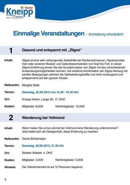 Osterholz-Scharmbeck e.V. Programm 2. Halbjahr 2012