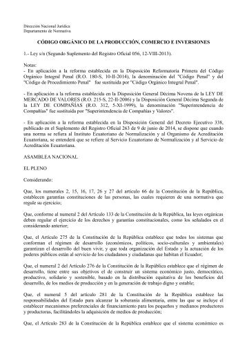 CODIGO ORGANICO DE LA PRODUCCION, COMERCIO E INVERSIONES, COPCI[2]