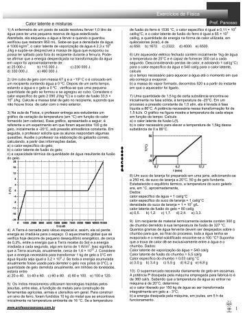 1 Exercícios de Física - Professor Panosso