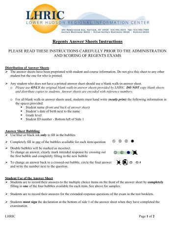 Regents Answer Sheets Instructions