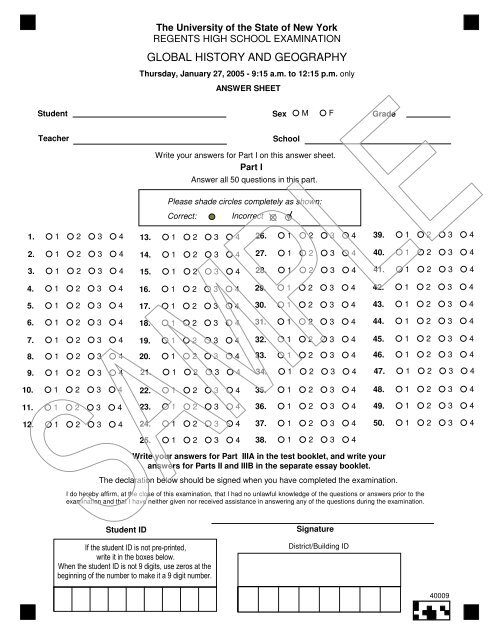 Global Regents Scoring Chart