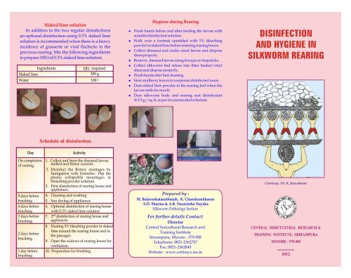 Disinfection and Hygiene in Silkworm Rearing - Central Sericultural ...