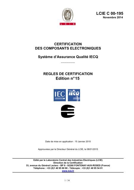 LCIE C 00-195 Edition n° 15