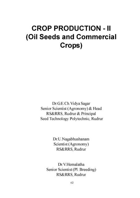 CROP PRODUCTION - ll (Oil Seeds and Commercial Crops)