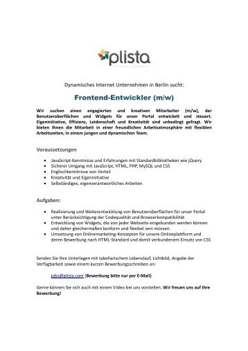 Frontend-Entwickler (m/w)